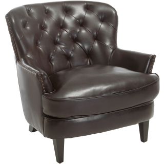 Tafton Bonded Leather Tufted Wing Chair, Brown
