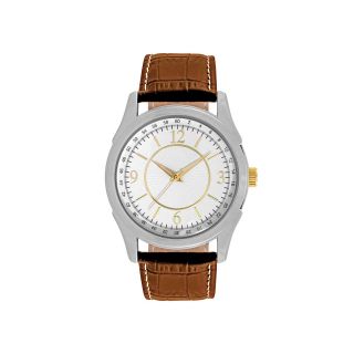 Geneva Mens Faux Leather Strap Watch, Silver/Brown