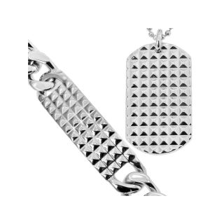 Stainless Steel Dog Tag & ID Bracelet Set, White