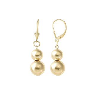 14K Gold Double Bead Drop Earrings, Womens