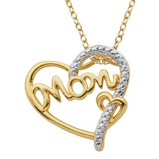 Bridge Jewelry Diamond Accent 18K Gold Plated Mom Heart Pendant