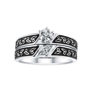 1/8 CT. T.W. Diamond Leaf Detail Bridal Ring Set, White, Womens