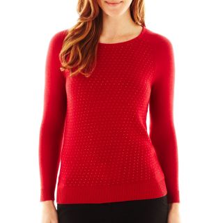 Worthington Long Sleeve Heat Studded Top, Red, Womens