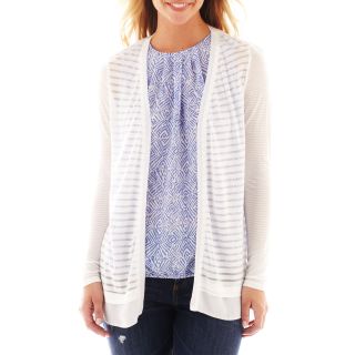 LIZ CLAIBORNE Long Sleeve Burnout Cardigan Sweater, White, Womens