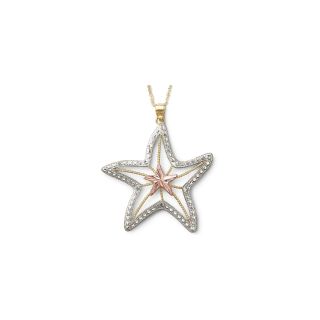10K Tri Color Gold Starfish Pendant, Womens