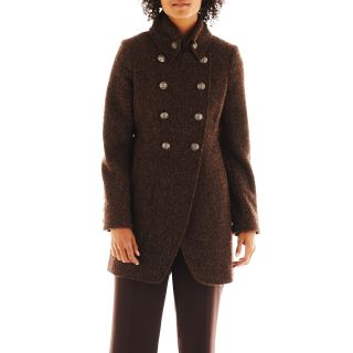 COLLEZIONE Cut Away Tweed Military Coat, Chocolate (Brown), Womens