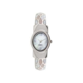 Womens Enamel Pattern Bangle Bracelet Watch, Peach