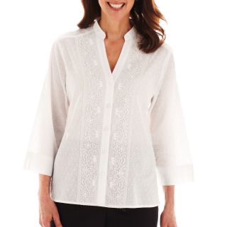 Alfred Dunner St. Barths Pin Dot Embroidered Shirt, White
