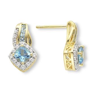 14K Gold Over Sterling Silver Blue Topaz & White Sapphire Earrings, Womens