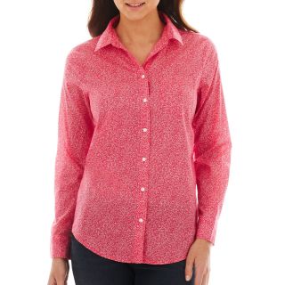 LIZ CLAIBORNE Long Sleeve Tiny Floral Button Front Shirt, Bright Rose Multi