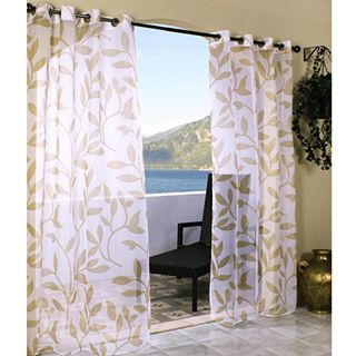 Escape Leaf Grommet Top Outdoor Curtain Panel, Khaki