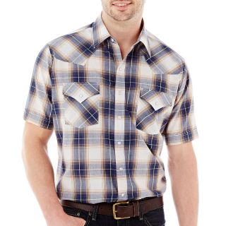 Ely Cattleman Short Sleeve Plaid Snap Shirt, Navy Plaid, Mens