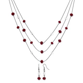 Hematite & Red Bead Triple Drop Necklace & Earrings Set