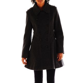 COLLEZIONE Wool Blend Fit and Flare Coat, Graphite, Womens