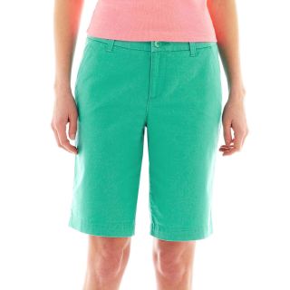 Twill Bermuda Shorts, Bright Aqua, Womens