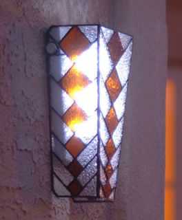 Stained Glass with Amber Colored Diamond Pattern Battery Powered