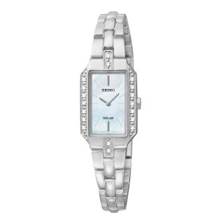 Seiko Womens Silver Tone Stainless Steel Rectangular Diamond Watch