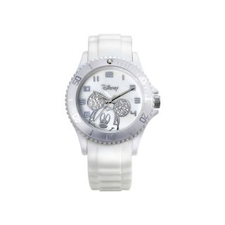 Disney Mickey Mouse Crystal Accent White Resin Watch, Womens