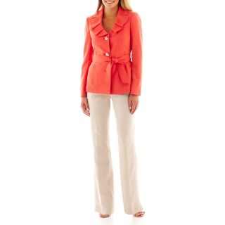 Lesuit Le Suit Ruffled Collar Pant Suit, Papaya/light Sand, Womens