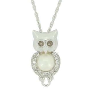 Cultured Freshwater Pearl & Gemstone White Owl Pendant, Womens