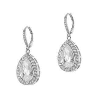 CZ by Kenneth Jay Lane Rhodium Plated Pear Shaped Drop Earrings, Womens