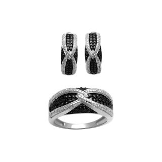 1/10 CT. T.W. Color Enhanced Black Diamond Earrings & Ring Set, Womens