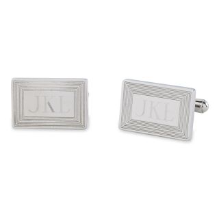 Stainless Steel Cuff Links w/ 3 Line Framed Border, Silver, Mens