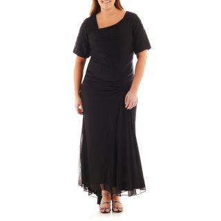 Onyx Nites Blu Sage Side Shirred Draped Long Dress   Plus, Black