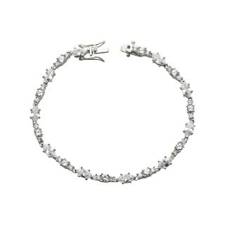 Bridge Jewelry Silver Plated Cubic Zirconia Marquis Tennis Bracelet