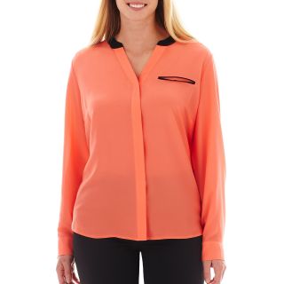 Worthington Long Sleeve Faux Silk Shirt   Plus, Orange