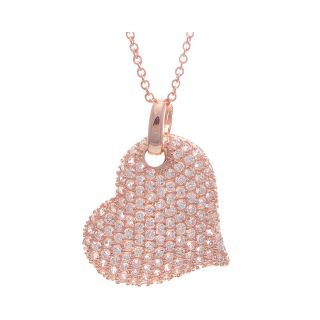 Cubic Zirconia 14K Rose Gold Plated Heart Pendant, Womens