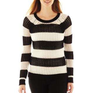 A.N.A Pointelle Openwork Sweater, Black/White, Womens