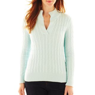 LIZ CLAIBORNE Long Sleeve Split Mock Neck Cable Sweater, Blue, Womens
