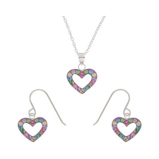 Girls Multicolor Crystal Heart Pendant & Earring Set Sterling, Girls