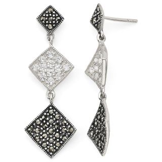 Marcasite & Cubic Zirconia Geometric Drop Earrings Sterling Silver, Womens
