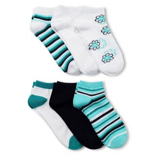 6 pk. Low Cut Socks, Teal Stripe, Womens