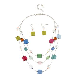 MIXIT Multicolor Cube Illusion Necklace & Drop Earrings Set