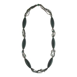 Designs by Adina Dark Green Bead Woven Flapper Necklace, Womens