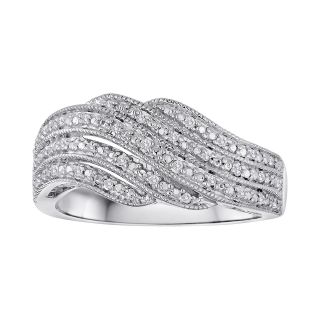 1/10 CT. T.W. Diamond Sterling Silver Swirl Ring, White, Womens
