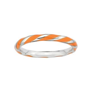 ONLINE ONLY   Sterling Silver Orange Enamel Twist Ring, White, Womens