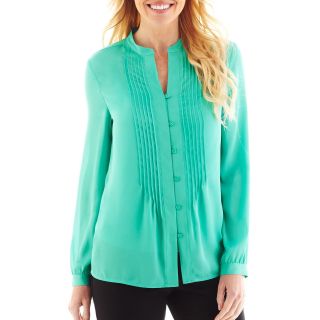 LIZ CLAIBORNE Long Sleeve Pintuck Blouse with Cami   Tall, Waterfall