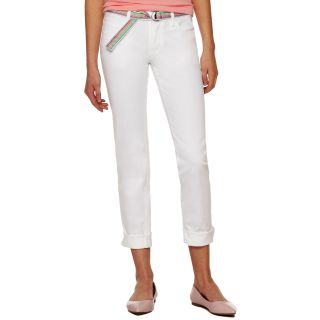 Bebop Belted Roll Cuff Skinny Pants, White, Womens