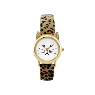 Womens Kitty Face and Ears Rhinestone Watch, Cheetah