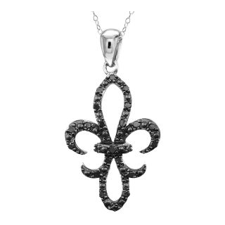 ONLINE ONLY   Fleur de Lis Black Diamond Pendant, White, Womens