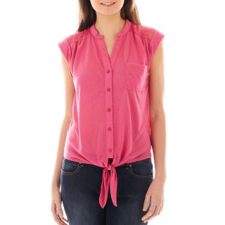 Almost Famous Tie Front Lace Top, Pink
