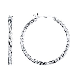 Sterling Silver Rope Hoop Earrings, Womens