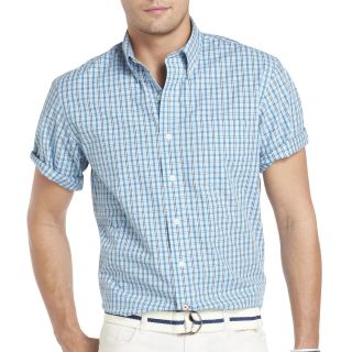 Izod Short Sleeve Tonal Plaid Shirt, Blue, Mens