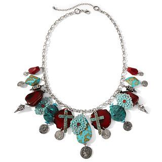 Aris by Treska Aqua & Brown Charm Necklace, Red