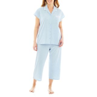 Earth Angels Short Sleeve Shirt and Pants Pajama Set   Plus, Blue, Womens