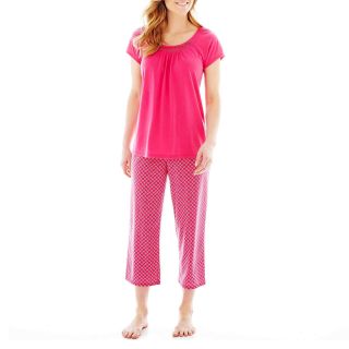 Earth Angels Short Sleeve Shirt and Capris Pajama Set, Fuchsia Geo, Womens